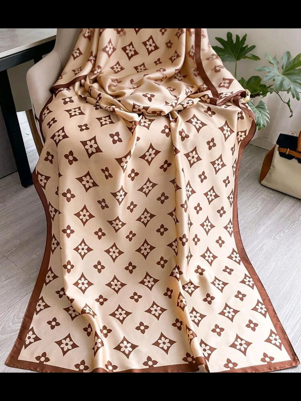Luxury Beige Brown Monogram Scarf - Designer Inspired 70.9